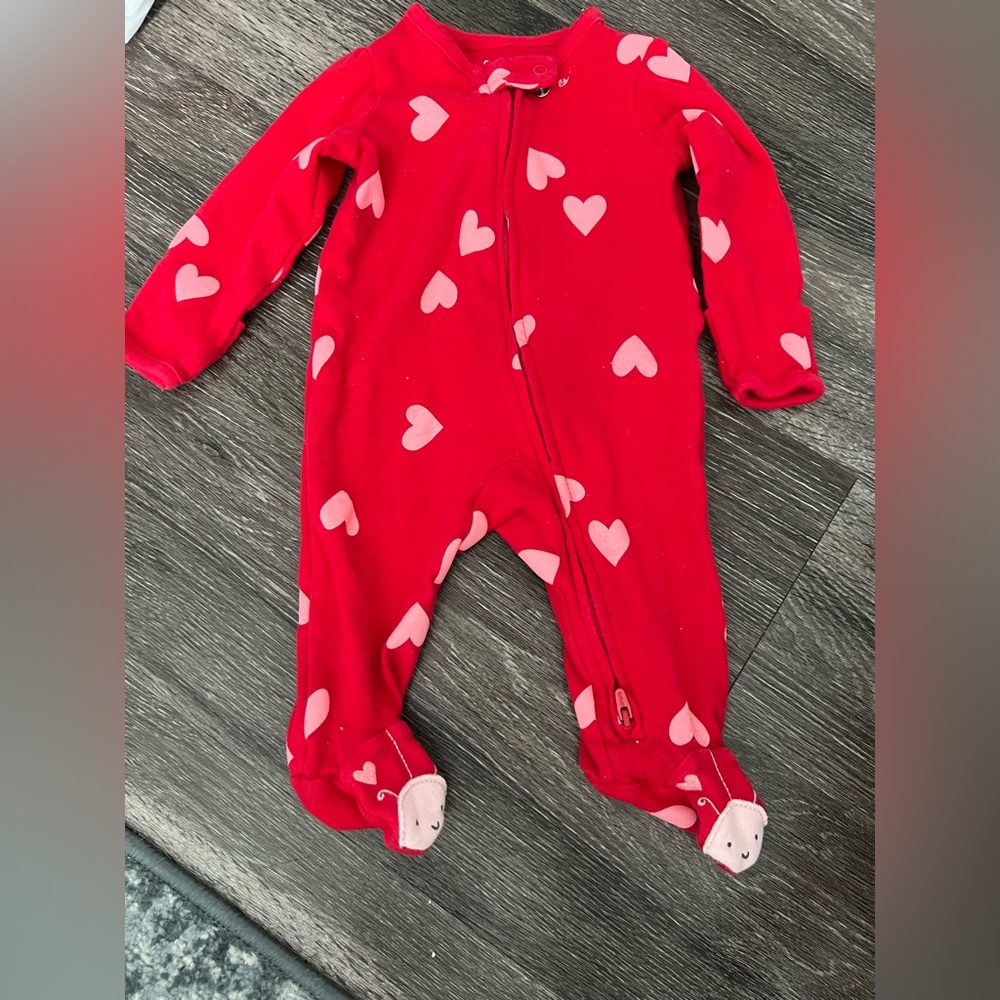 Carter's Red and Pink Heart Footie One Piece